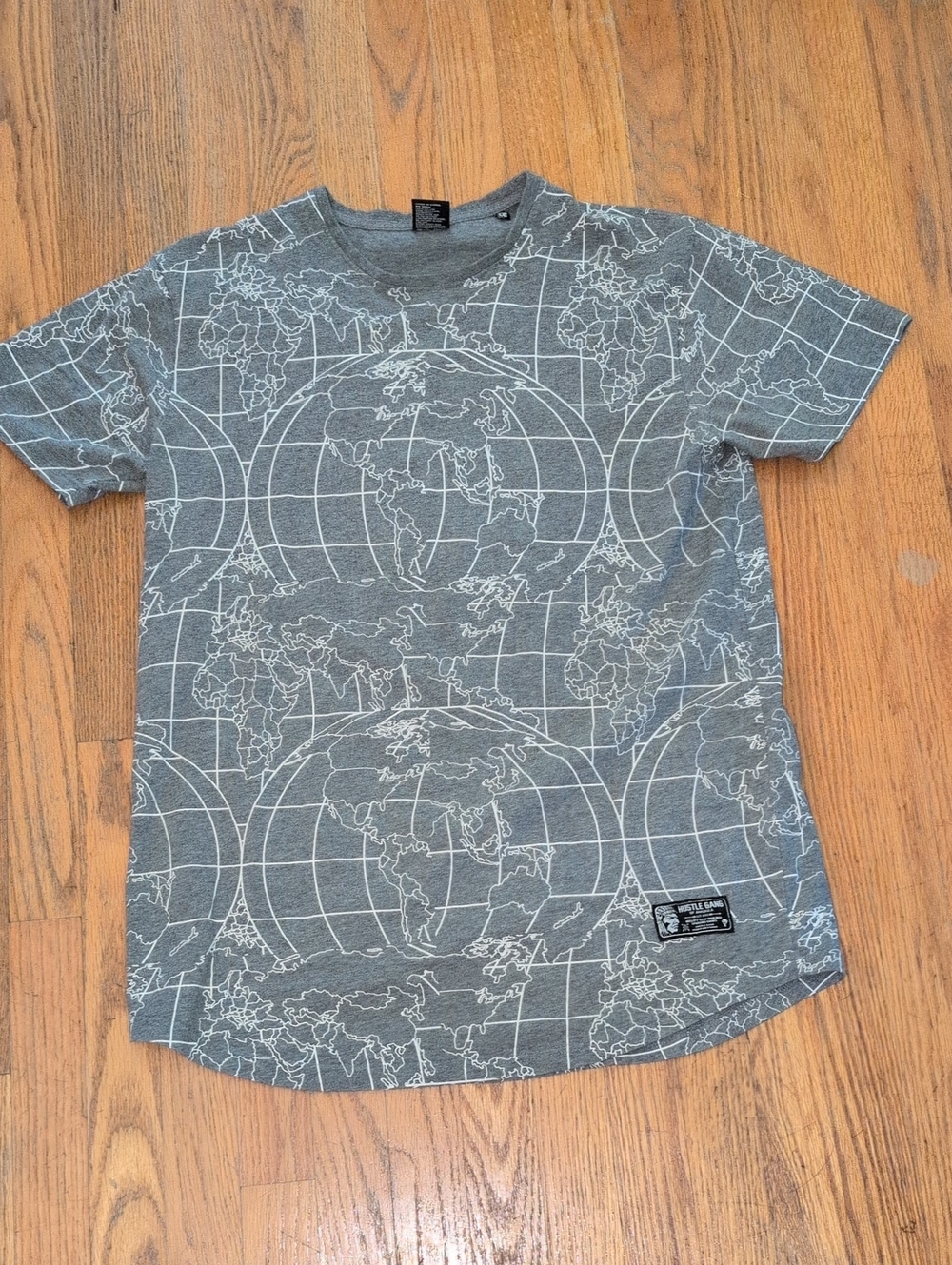Hustle Gang Heather Gray Globe-Map Short Sleeve Tee